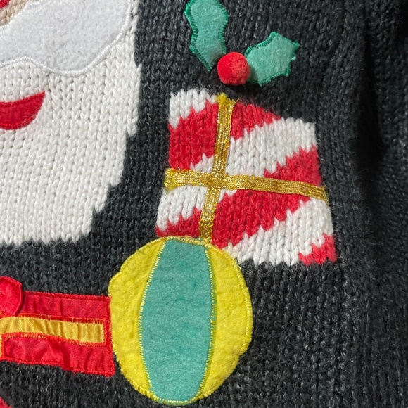 Santa Embroidered Sweater S Collared Floral Presents Vintage Knit Textured - Picture 11 of 14
